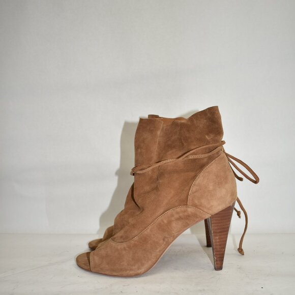 NEW $200 Vince Camuto Avera Peep Toe SUEDE HEEL BROWN BOOTIE TIE 10 (TPO18) - Picture 4 of 7